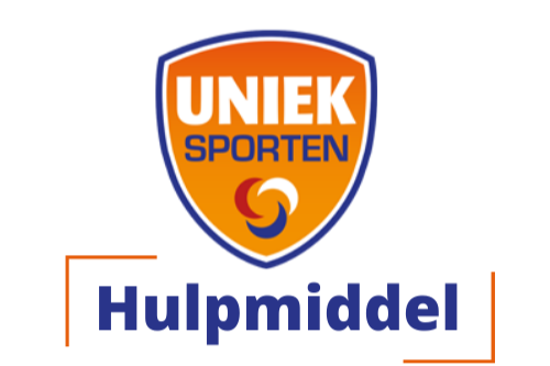 Logo van Uniek Sporten en een titel 'hulpmiddelen'