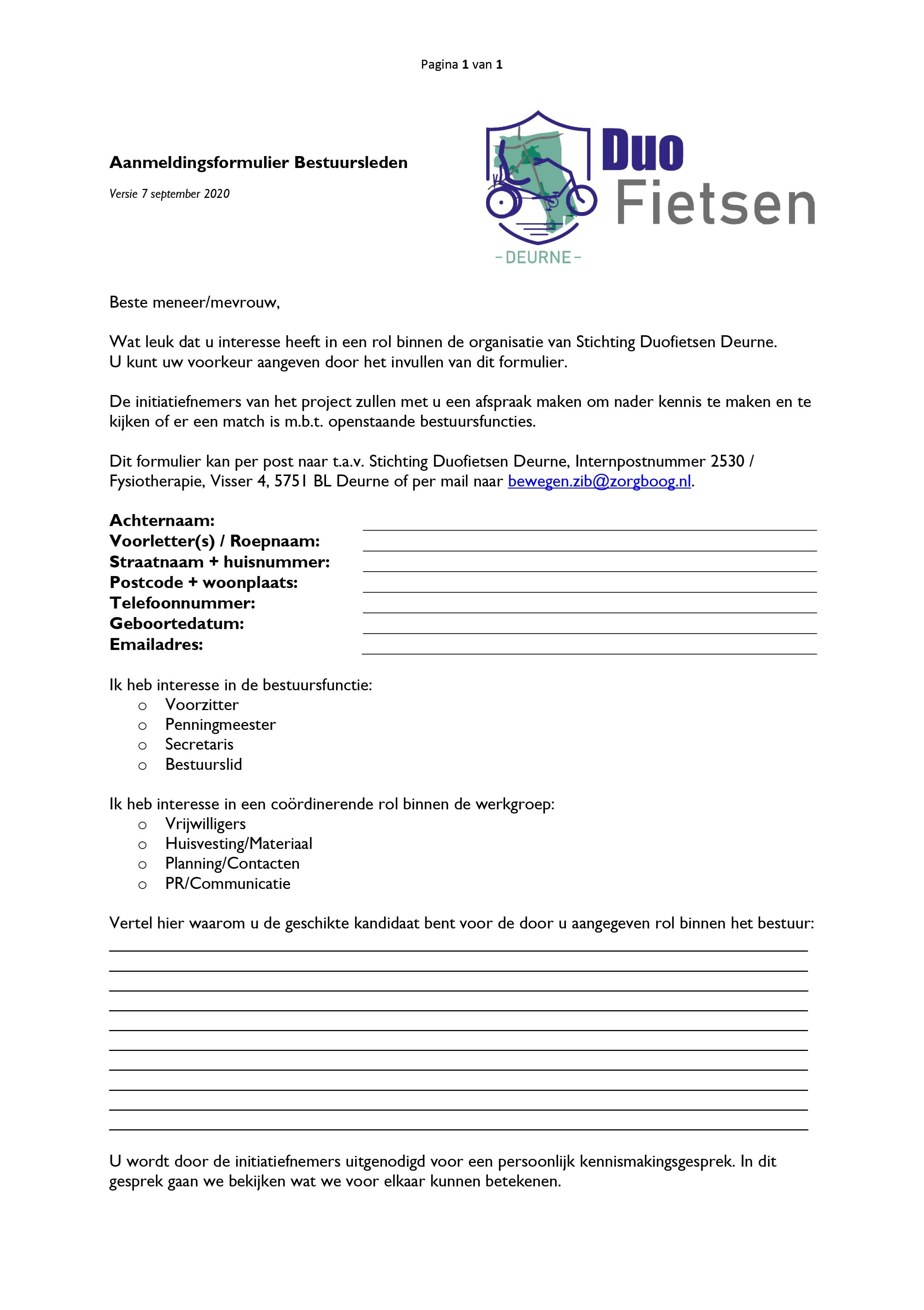 Aanmeldingsformulier - Bestuursleden